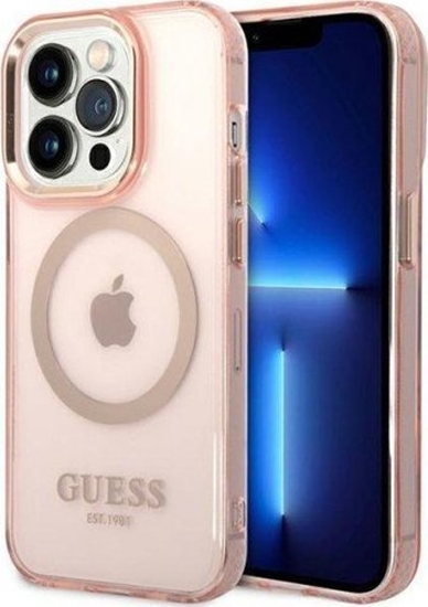 Изображение Guess Etui Guess GUHMP14XHTCMP Apple iPhone 14 Pro Max róowy/pink hard case Gold Outline Translucent MagSafe