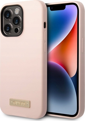 Attēls no Guess Etui Guess GUHMP14XSBPLP Apple iPhone 14 Pro Max róowy/pink hard case Silicone Logo Plate MagSafe