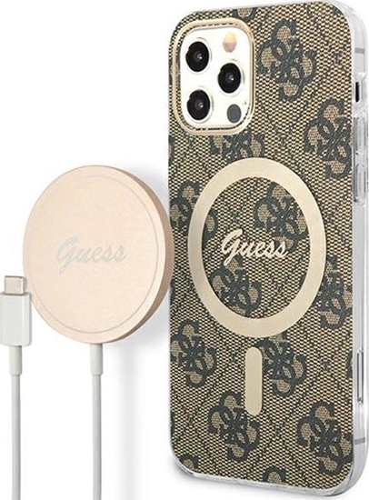 Picture of Guess Guess Bundle Pack MagSafe 4G - Zestaw etui + adowarka MagSafe iPhone 12 / iPhone 12 Pro (brzowy/zoty)