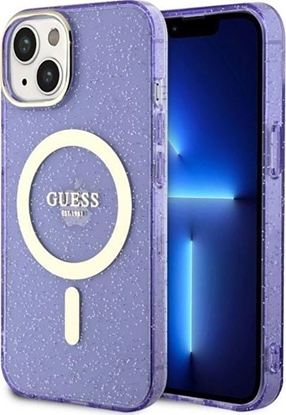 Attēls no Guess Guess Glitter Gold MagSafe - Etui iPhone 14 Plus (Purpurowy)