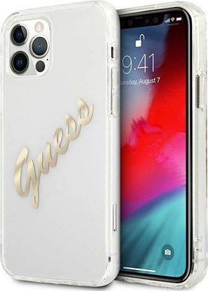Attēls no Guess Guess GUHCP12MKTRSVGO iPhone 12/12 Pro 6,1" Transparent hardcase Vintage Script Gold