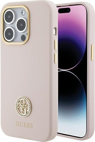 Изображение Guess Guess GUHCP15LM4DGPP iPhone 15 Pro 6.1" jasnoróowy/pink hardcase Silicone Logo Strass 4G