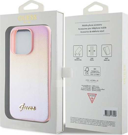 Picture of Guess GUHCP15LPSAIRSP iPhone 15 Pro 6.1" róowy/pink hardcase Saffiano Iridescent Script