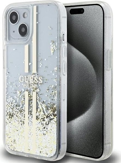 Picture of Guess Guess GUHCP15MLFCSEGT iPhone 15 Plus / 14 Plus 6.7" transparent hardcase Liquid Glitter Gold Stripes