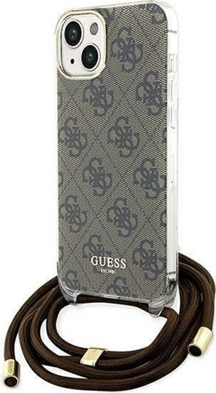 Picture of Guess Guess GUHCP15SHC4SEW iPhone 15 / 14 / 13 6.1" brzowy/brown hardcase Crossbody Cord 4G Print