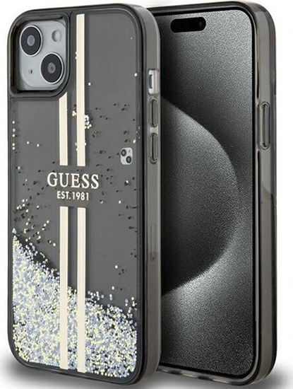 Picture of Guess Guess GUHCP15SLFCSEGK iPhone 15 / 14 / 13 6.1" czarny/black hardcase Liquid Glitter Gold Stripes