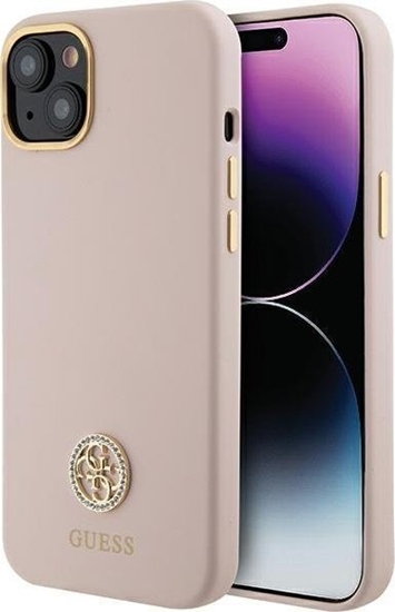 Picture of Guess Guess GUHCP15SM4DGPP iPhone 15 6.1" jasnoróowy/pink hardcase Silicone Logo Strass 4G