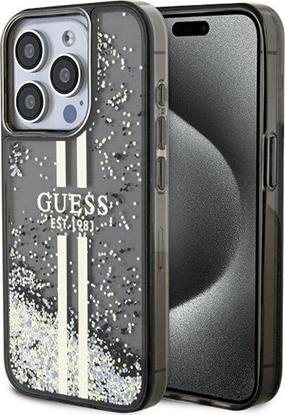 Attēls no Guess Guess GUHCP15XLFCSEGK iPhone 15 Pro Max 6.7" czarny/black hardcase Liquid Glitter Gold Stripes