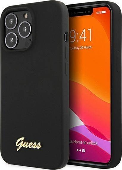 Picture of Guess Guess GUHMP13XLSLMGBK iPhone 13 Pro Max 6,7" black/czarny hardcase Silicone Script Gold Logo