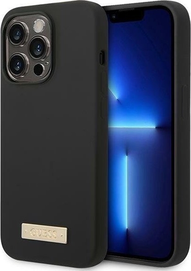Picture of Guess Guess GUHMP14LSBPLK iPhone 14 Pro 6,1" czarny/black hard case Silicone Logo Plate MagSafe NoSize