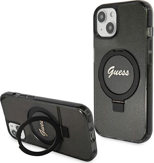 Picture of Guess Guess GUHMP14SHRSGSK iPhone 14 / 15 / 13 6.1" czarny/black hardcase Ring Stand Script Glitter MagSafe