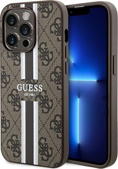 Picture of Guess Guess GUHMP15LP4RPSW iPhone 15 Pro 6.1" brzowy/brown hardcase 4G Printed Stripes MagSafe