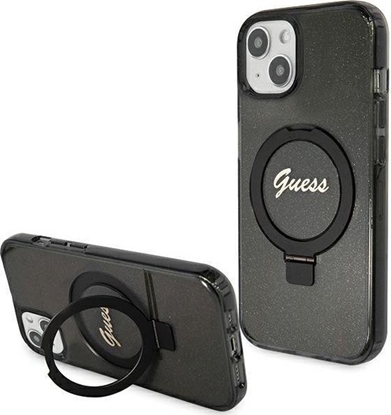 Изображение Guess Guess GUHMP15MHRSGSK iPhone 15 Plus 6.7" czarny/black hardcase Ring Stand Script Glitter MagSafe