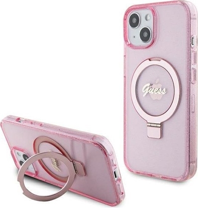 Attēls no Guess Guess GUHMP15MHRSGSP iPhone 15 Plus 6.7" róowy/pink hardcase Ring Stand Script Glitter MagSafe