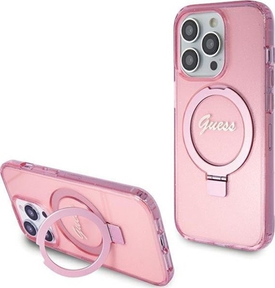 Attēls no Guess Guess GUHMP15XHRSGSP iPhone 15 Pro Max 6.7" róowy/pink hardcase Ring Stand Script Glitter MagSafe