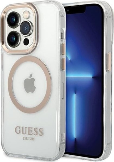 Picture of Guess GUHMP15XHTRMD iPhone 15 Pro Max 6.7" zoty/gold hard case Metal Outline Magsafe