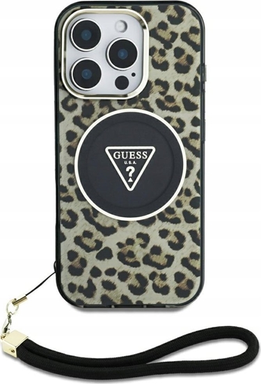 Picture of Guess HC IML Leopard Triangle Cord Strap Case for Apple iPhone 16 Pro