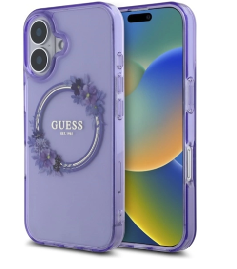 Picture of Guess IML Flowers Wreath MagSafe Case for Apple iPhone 16