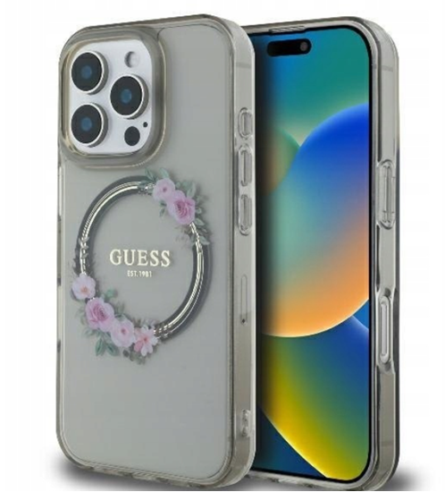 Изображение Guess IML Flowers Wreath MagSafe Case for Apple iPhone 16 Pro