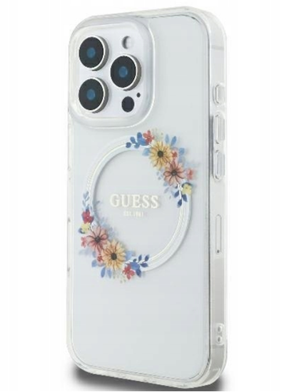 Picture of Guess IML Flowers Wreath MagSafe Case for Apple iPhone 16 Pro