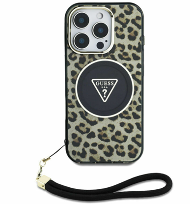 Attēls no Guess IML Leopard Triangle Logo Strap MagSafe Case for Apple iPhone 16 Pro