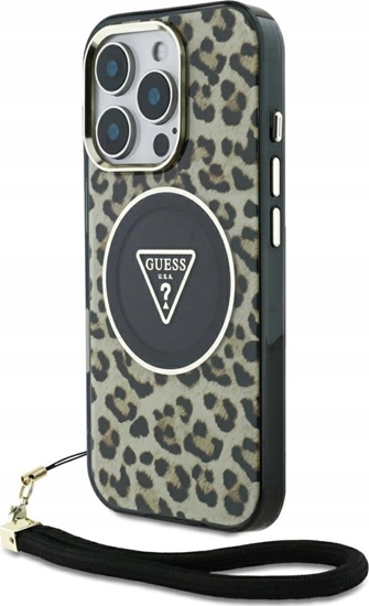 Picture of Guess IML Leopard Triangle Logo Strap MagSafe Case for Apple iPhone 16 Pro Max