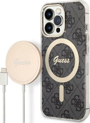Изображение Guess Zestaw Guess GUBPP13LH4EACSK Case+ Charger iPhone 13 Pro czarny/black hard case 4G Print MagSafe NoSize