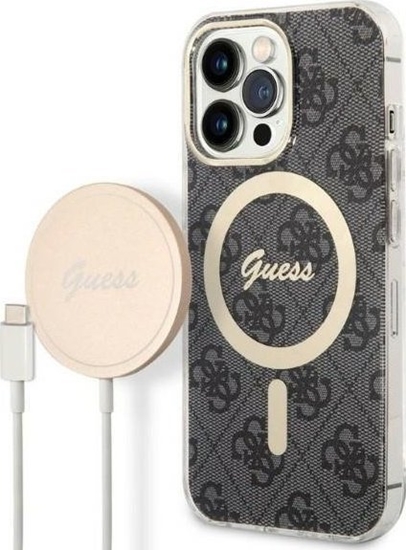 Изображение Guess Zestaw Guess GUBPP13LH4EACSK Case+ Charger iPhone 13 Pro czarny/black hard case 4G Print MagSafe NoSize