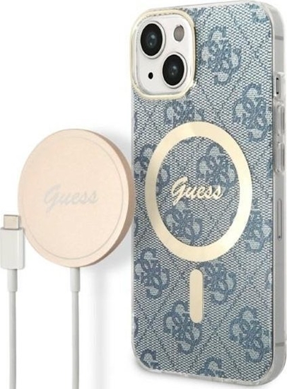 Изображение Guess Zestaw Guess GUBPP14MH4EACSB Case+ Charger iPhone 14 Plus 6,7" niebieski/blue hard case 4G Print MagSafe NoSize
