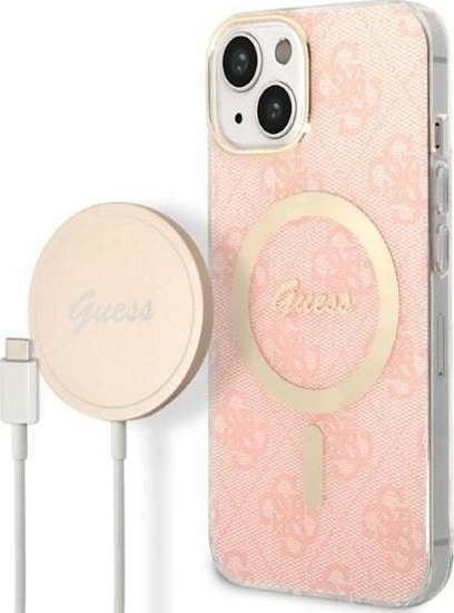 Изображение Guess Zestaw Guess GUBPP14MH4EACSP Case+ Charger iPhone 14 Plus 6,7" róowy/pink hard case 4G Print MagSafe NoSize