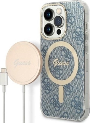 Attēls no Guess Zestaw Guess GUBPP14XH4EACSB Case+ Charger iPhone 14 Pro Max 6,7" niebieski/blue hard case 4G Print MagSafe NoSize