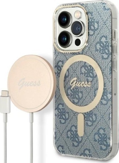 Picture of Guess Zestaw Guess GUBPP14XH4EACSB Case+ Charger iPhone 14 Pro Max 6,7" niebieski/blue hard case 4G Print MagSafe NoSize