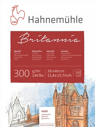 Attēls no Hahnemühle Britannia Watercolour cold pressed 30x40cm 300g 12 sh.