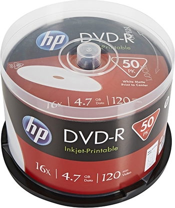 Изображение HP HP DVD-R, Printable, DME00025WIP-3, 4.7GB, 16x, spindle, 50-pack, 12cm, do archiwizacji danych
