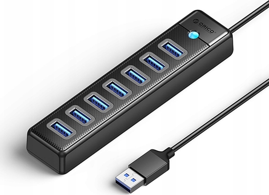 Picture of HUB 7-portowy USB-A 3.0 przewód 1M - czarny