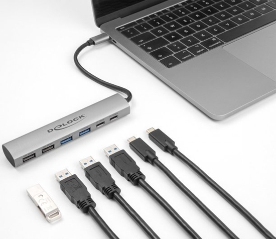 Picture of Delock 6 Port USB Hub with 4 x USB Type-A female and 2 x USB Type-C™ female