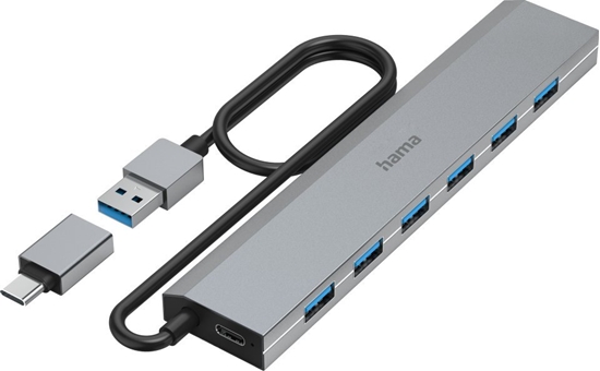 Picture of HUB USB Hama Hama USB Hub, 7 Ports, USB 3.2 Gen 1, 5 Gbit/s, incl. USB-C Adapter and PSU
