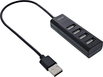 Attēls no HUB USB InLine InLine® USB 2.0 4-Port Hub, Type-A male to 4x Type-A female, black, 30cm, slim design