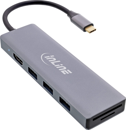 Attēls no HUB USB InLine InLine® USB 3.2 Type-C Multi Hub (3x USB-A 5Gb/s + USB Type-C (PD 100W), card reader, HDMI 4K@30Hz), OTG, aluminum housing