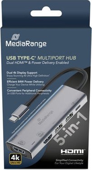 Picture of HUB USB MediaRange MediaRange HUB USB-C 5 in 1 Multiport Adapter, silber
