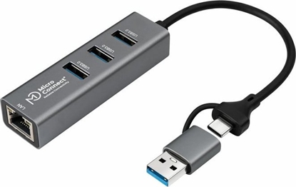 Attēls no HUB USB MicroConnect Microconnect USBHUB-RJ45-2IN1 huby i koncentratory USB 3.2 Gen 1 (3.1 Gen 1) Type-A 5000 Mbit/s Czarny
