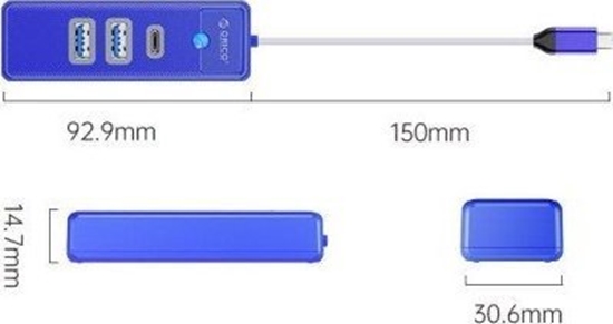 Изображение HUB USB Orico ORICO HUB USB-C 2X USB-A 3.1 + USB-C, NIEBIESKI
