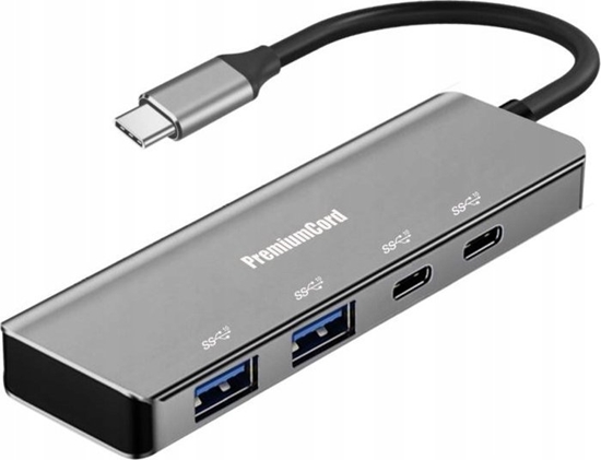 Picture of HUB USB PremiumCord PREMIUMCORD Hub USB-C na 2x USB 3.2 Typ-C +2x USB 3.2, 5G SuperSpeed, Aluminum