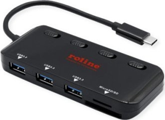 Picture of Roline USB 3.2 Gen 1 Hub, 3 Ports, Type C connection cable, with Card Reader, switchable