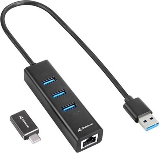 Изображение HUB USB Sharkoon Aluminium 1x RJ-45  + 3x USB-A 3.2 Gen1 (4044951037575)