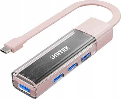 Attēls no HUB USB Unitek Unitek hub dwukierunkowy USB C/USB A 5Gbps, 4x USB A róowy