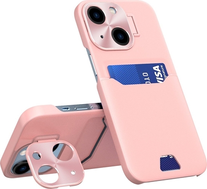 Attēls no Hurtel Leather Stand Case etui do iPhone 14 pokrowiec portfel na kart z podstawk róowe