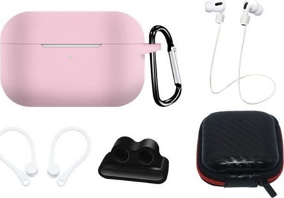 Attēls no Hurtel Zestaw silikonowe etui AirPods Pro 2 / AirPods Pro 1 + futera / zaczep na ucho / pasek na szyj / uchwyt na pasek zegarka / karabiczyk - róowe