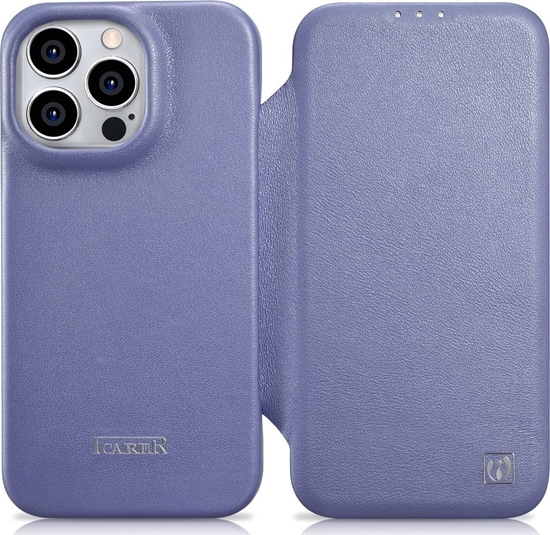 Picture of iCarer iCarer CE Premium Leather Folio Case skórzane etui iPhone 14 Pro Max z klapk magnetyczne MagSafe jasnofioletowy (WMI14220716-LP)