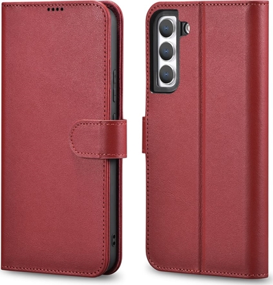 Изображение iCarer iCarer Haitang Leather Wallet Case skórzane etui do Samsung Galaxy S22+ (S22 Plus) portfel obudowa pokrowiec czerwony (AKSM05RD)